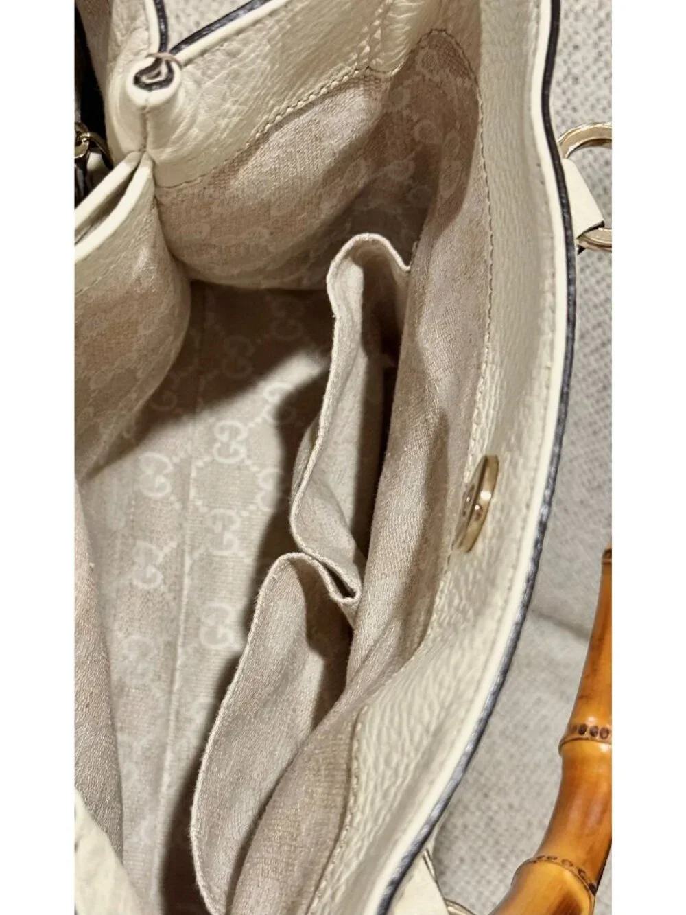 Gucci White Leather Diana Bamboo Top Handle Tote Bag